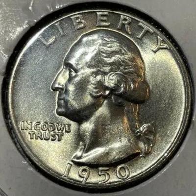 1950-P CHOICE UNCIRCULATED CONDITION WASHINGTON SILVER QUARTER AS PICTURED.