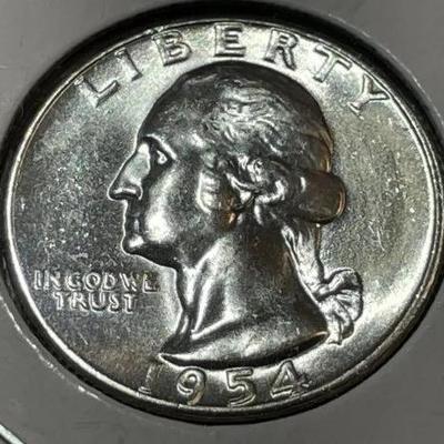 1954-P CHOICE UNCIRCULATED CONDITION WASHINGTON SILVER QUARTER AS PICTURED.