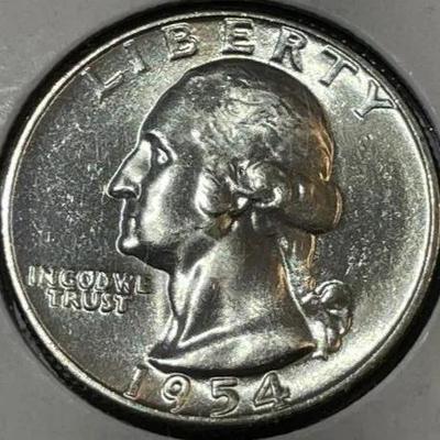 1954-P CHOICE UNCIRCULATED CONDITION WASHINGTON SILVER QUARTER AS PICTURED.
