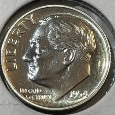 1954-P CHOICE PROOF CONDITION ROOSEVELT SILVER DIME AS PICTURED.