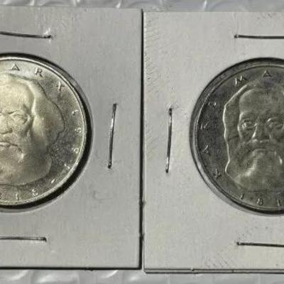 (2) GERMANY 1983 Commemorative 5 Deutsche Mark Coins, 100th Anniversary of Karl Marx's Death.