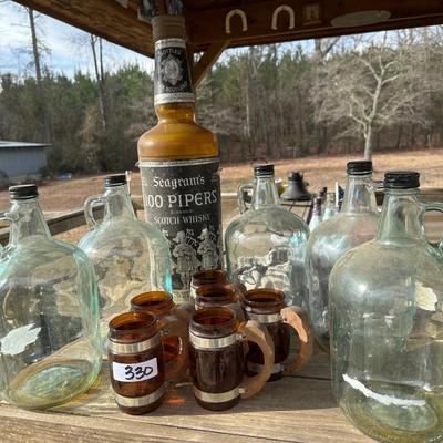 Glass bottles & mug lot