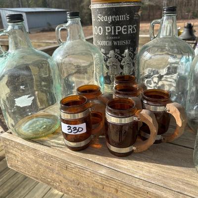 Glass bottles & mug lot