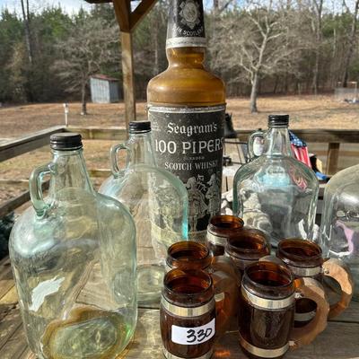 Glass bottles & mug lot