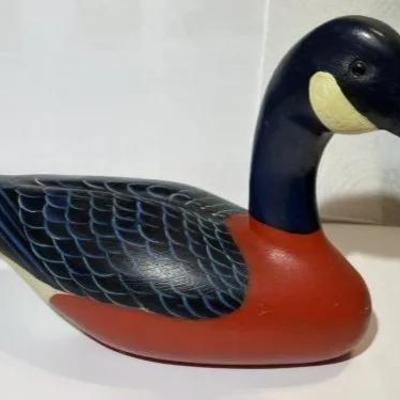 William A. Coleman Maryland Wooden Duck/Goose Decoy 9" Long Dated 1976 in Good Preowned Condition.