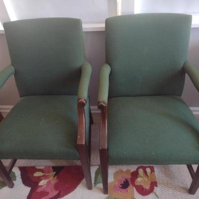 Pair of Matching Green Upholstered Arm Sitting Chairs