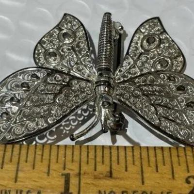 Vintage Alice Caviness Sterling Silver Filigree Butterfly Brooch w/Movable Wings in Good Preowned Condition.