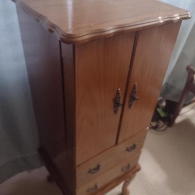 Oak Finish Jewelry Tower Cabinet (No Contents)