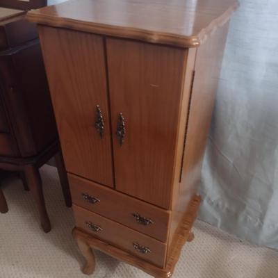 Oak Finish Jewelry Tower Cabinet (No Contents)