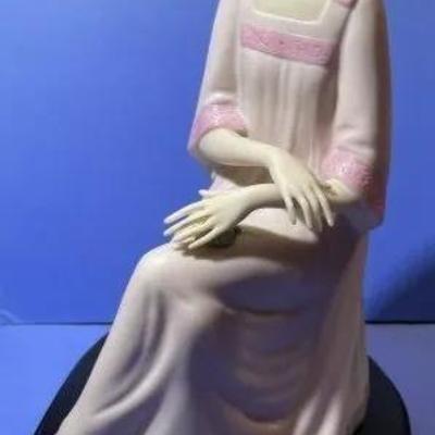 Vintage Estate Laszlo Ispanky Hand Signed - Girl Sitting in Pink Dress Lost in Thought - Folded Hands and Legs with a Flower - Porcelain...