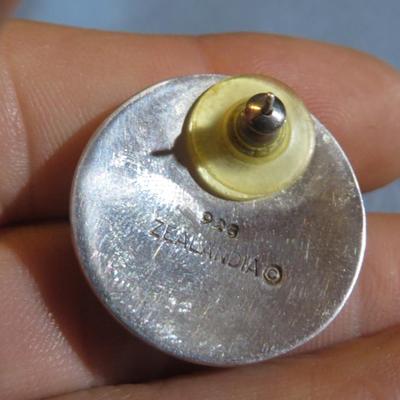 Vintage Zealandia Pierced Earrings - Sterling Silver w/ Fossilized Bovine Bone