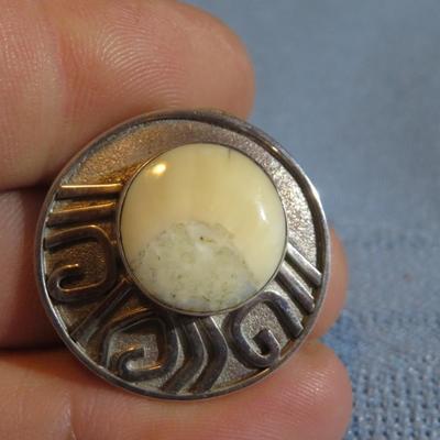 Vintage Zealandia Pierced Earrings - Sterling Silver w/ Fossilized Bovine Bone