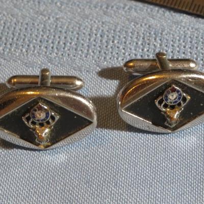 Silver Tone Elks Club Cuff Links & Gold Tone Tie Pins