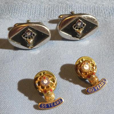 Silver Tone Elks Club Cuff Links & Gold Tone Tie Pins