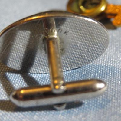 Silver Tone Elks Club Cuff Links & Gold Tone Tie Pins