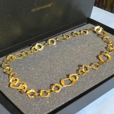 Vintage Sterling Sign Ma 925 Turkey Michael Anthony Hammered Gold Wash Necklace - Technibond