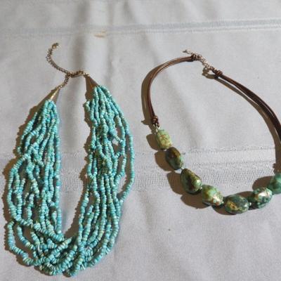 Genuine Turquoise nugget necklace, Chunky turquoise in sterling silver. -Lot of 2