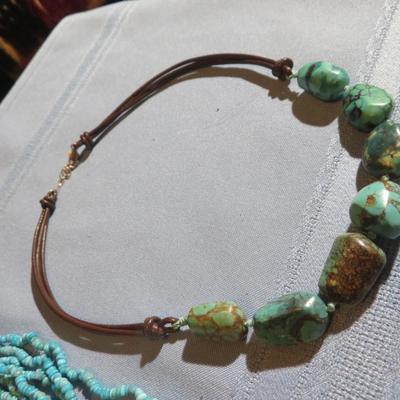 Genuine Turquoise nugget necklace, Chunky turquoise in sterling silver. -Lot of 2