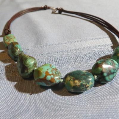 Genuine Turquoise nugget necklace, Chunky turquoise in sterling silver. -Lot of 2