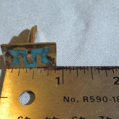 Vintage Taxco Mexico Serling Silver with Turquoise Inlay Cufflinks