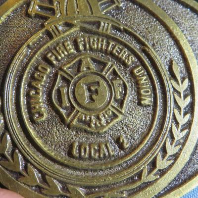 Chicago Fire Fighters Union - Local 2 - Vintage Brass Belt Buckle - Rare Estate Find