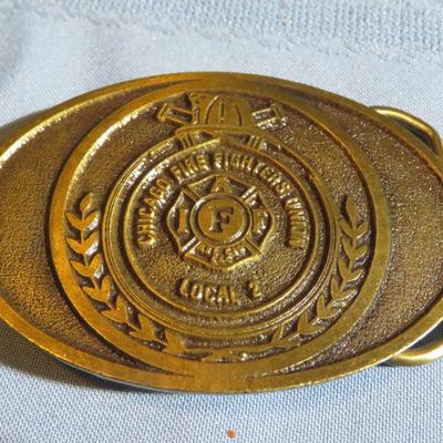 Chicago Fire Fighters Union - Local 2 - Vintage Brass Belt Buckle - Rare Estate Find
