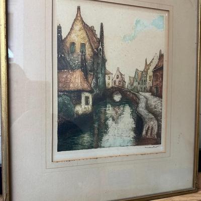 vintage colored etching