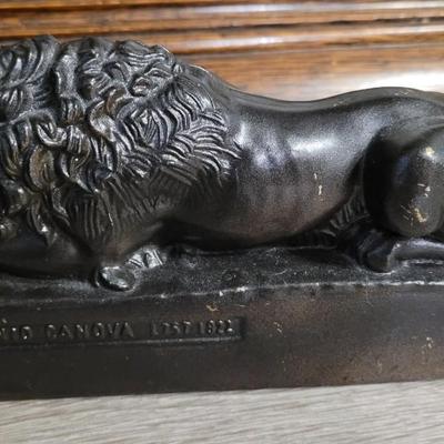 Vintage Antonio Canova MCM Brass Sleeping Lions Bookends