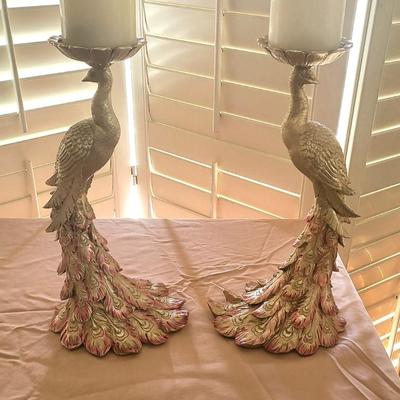 2 Peacock Candle Holders - 15 Height
