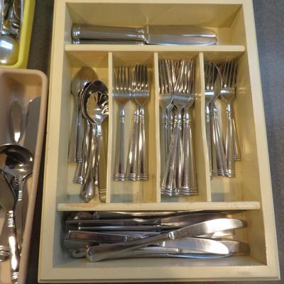 Flatware lot - all seen on table - stainless steel flatware.