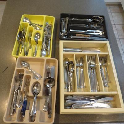 Flatware lot - all seen on table - stainless steel flatware.