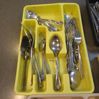 Flatware lot - all seen on table - stainless steel flatware.