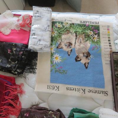 Silk Scarves and others - Group lot all seen on bed