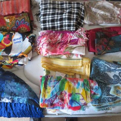 Silk Scarves and others - Group lot all seen on bed