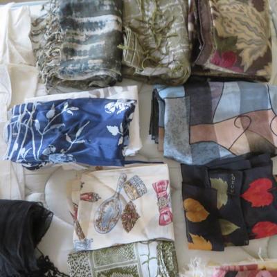 Silk Scarves and others - Group lot all seen on bed