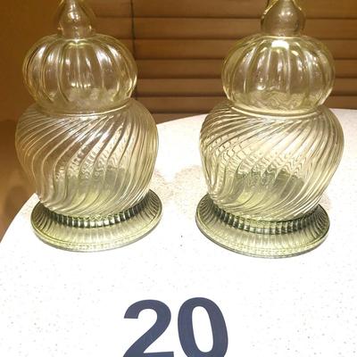 2 Yellow Dome Shaped Ribbed Glass