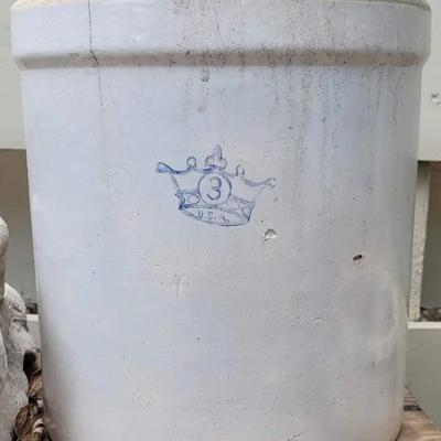 Antique #3 Ceramic Crock with Crown