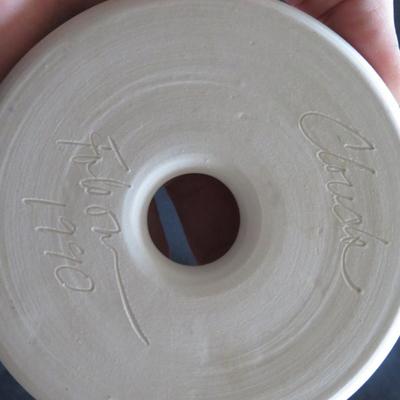 Signed Hand-painted Floral Pottery Clouds Folsom 5" Centerpiece Flower Frog