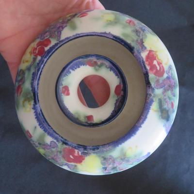 Signed Hand-painted Floral Pottery Clouds Folsom 5" Centerpiece Flower Frog