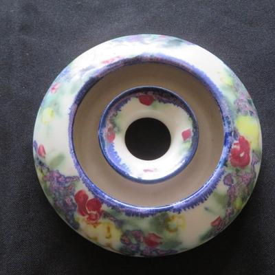 Signed Hand-painted Floral Pottery Clouds Folsom 5" Centerpiece Flower Frog