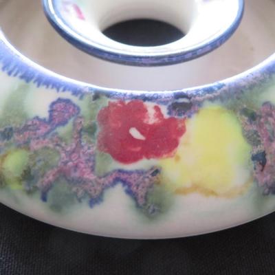 Signed Hand-painted Floral Pottery Clouds Folsom 5" Centerpiece Flower Frog