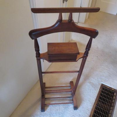 Rare MCM Solid Mahogany Hardwood Men's Valet Stand with storage box