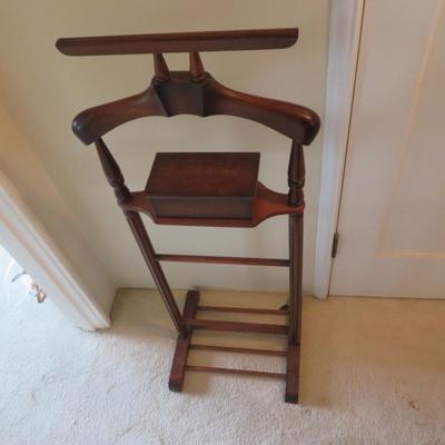 Rare MCM Solid Mahogany Hardwood Men's Valet Stand with storage box