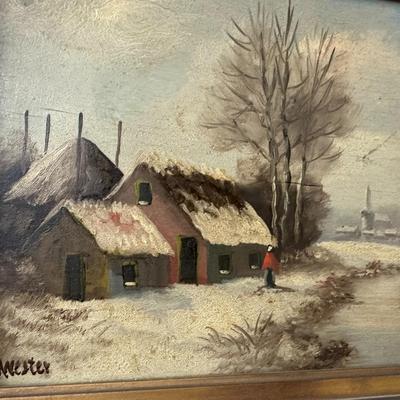 Vintage original painting by H. Wester Winter scene