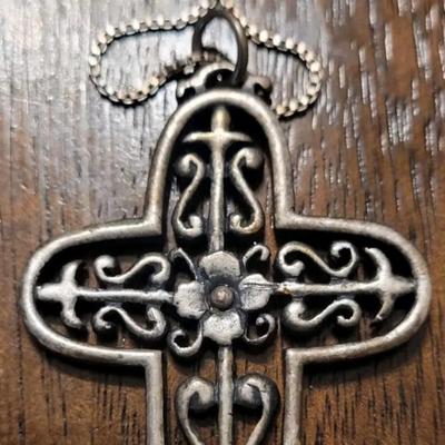 Sterling Silver Cross and Box Chain Necklace