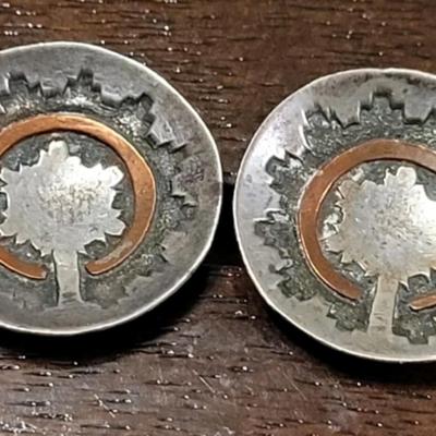 Navajo Sterling with Copper Inlay Wedding Basket Earrings