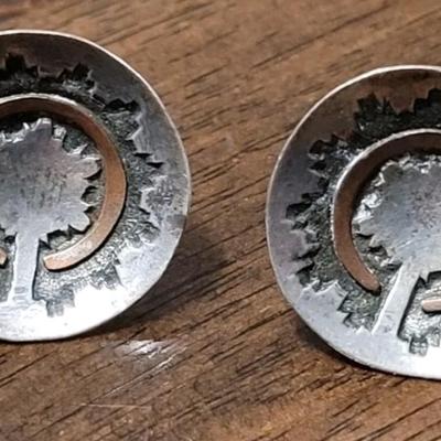 Navajo Sterling with Copper Inlay Wedding Basket Earrings