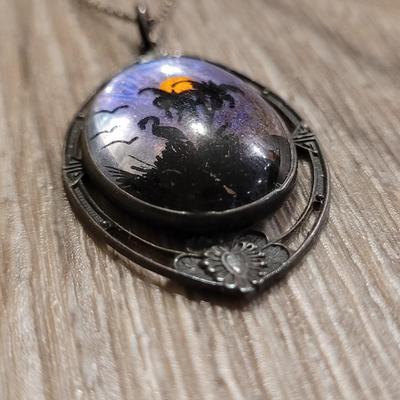 Antique HOFFMAN BUTTERFLY WING & STERLING SILVER TROPICAL PENDANT CHARM