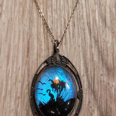 Antique HOFFMAN BUTTERFLY WING & STERLING SILVER TROPICAL PENDANT CHARM