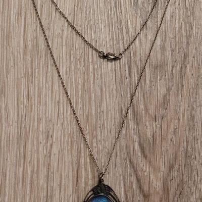 Antique HOFFMAN BUTTERFLY WING & STERLING SILVER TROPICAL PENDANT CHARM